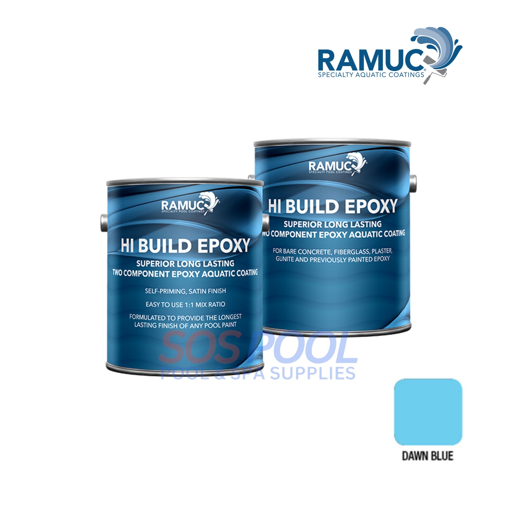 Ramuc Hi-Build Epoxy Premium Pool Paint | 2 Gallons | Dawn Blue | 9122